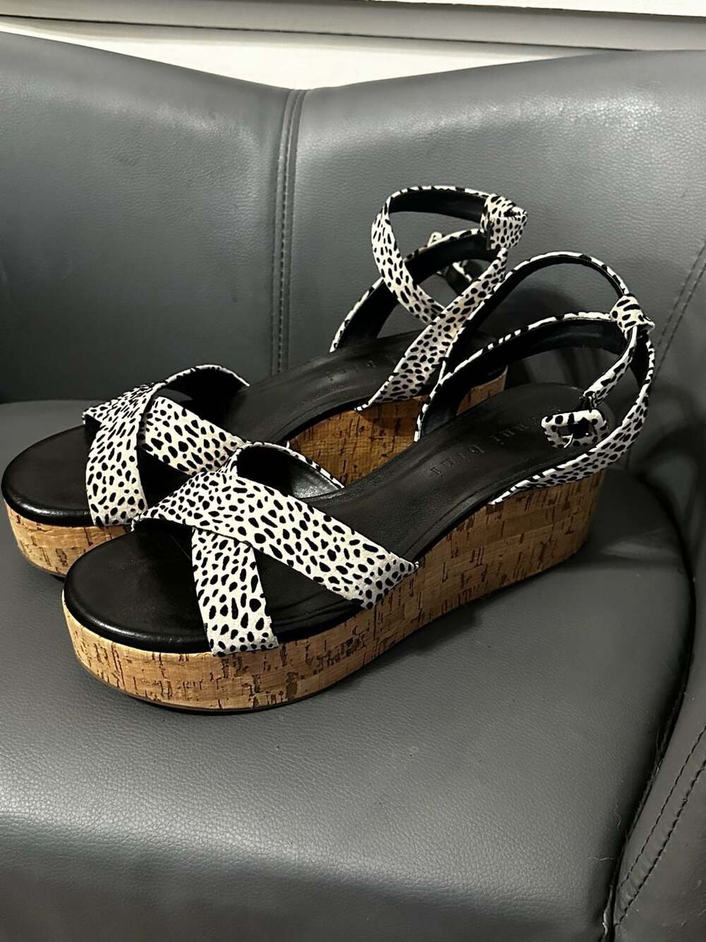 Gianni Bini Zeeah Animal Print Cork Wedge Sandals Size 9.5M